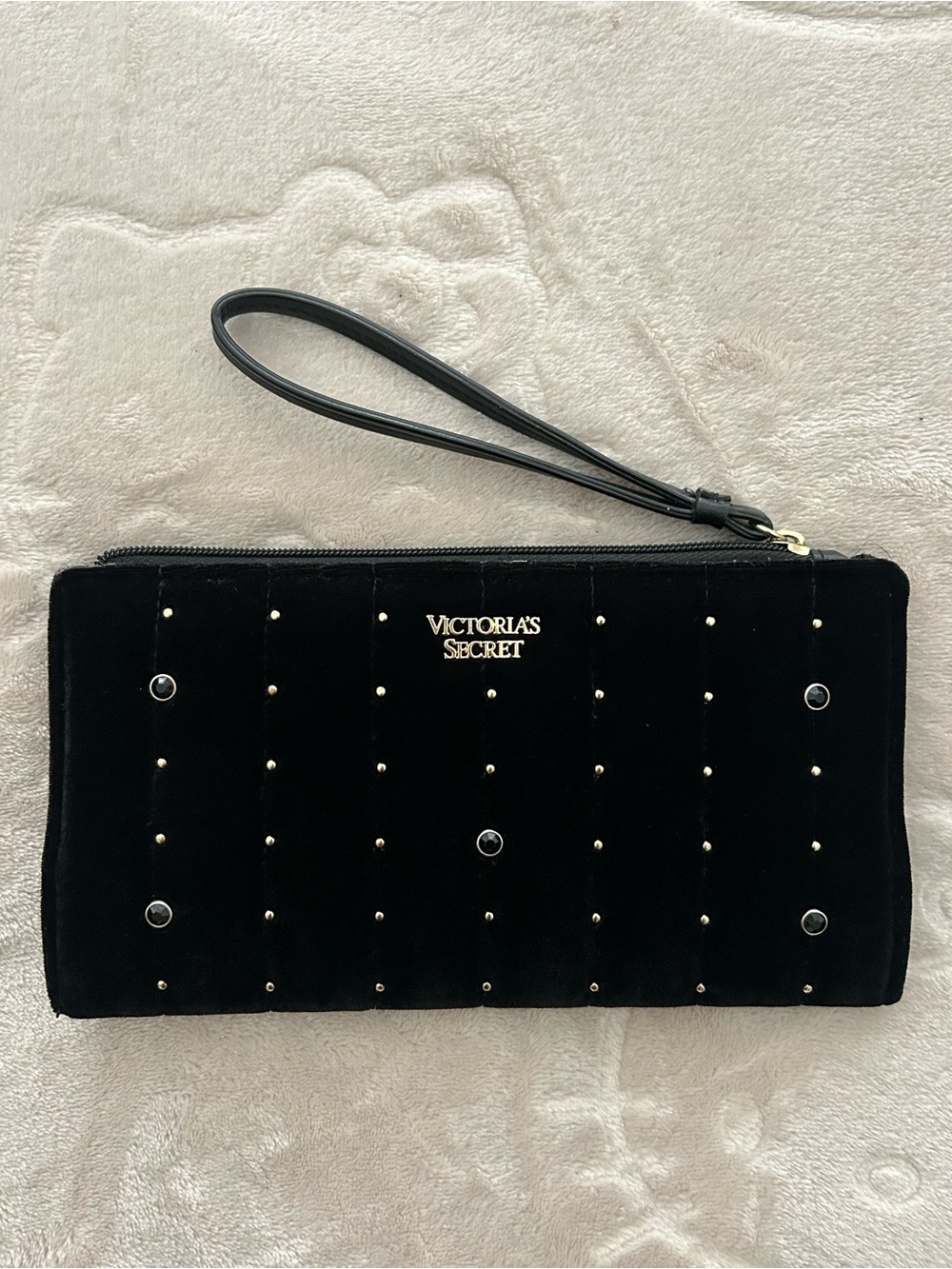 Victoria's Secret Black Velvet Studded Wristlet Clutch